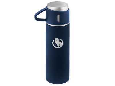 Термос для напитков THEROPOD TP-7 0.5L, нержавеющая сталь, крышка-чашка, пробка винтовая с кнопкой, синий