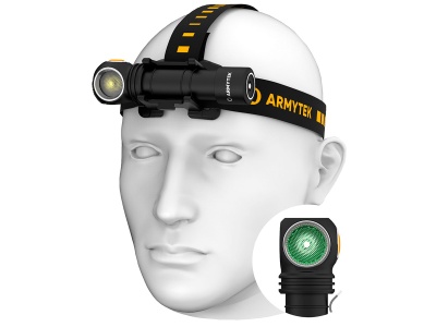Фонарь налобный-мульти Armytek Wizard C2 WG Magnet USB XD16 1020 lm тёплый + XQE 400 lm зелёный, до 97м, 1x18650, IP68